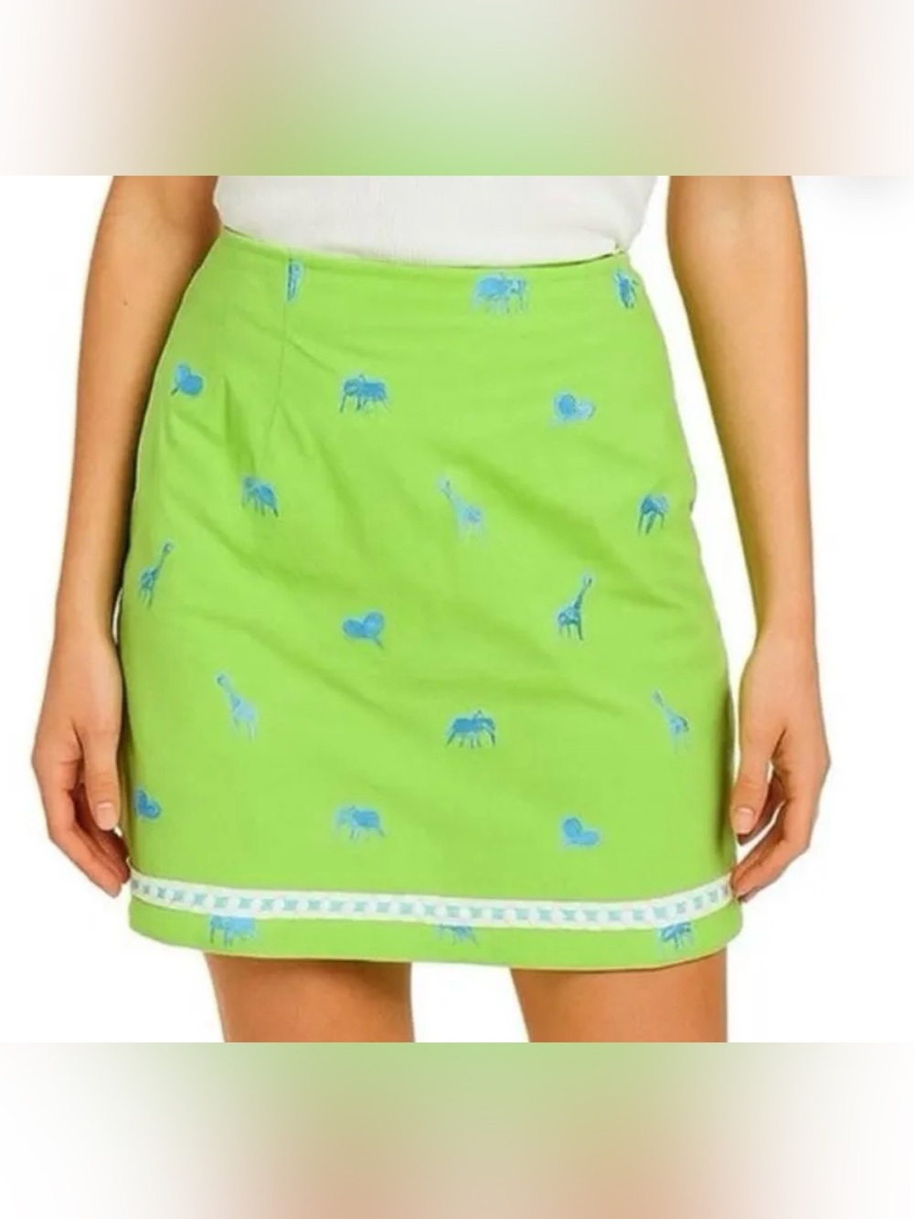 HTF 🌴Vintage Lilly Pulitzer White Label Embroidered Safari Animals Mini Skirt 12